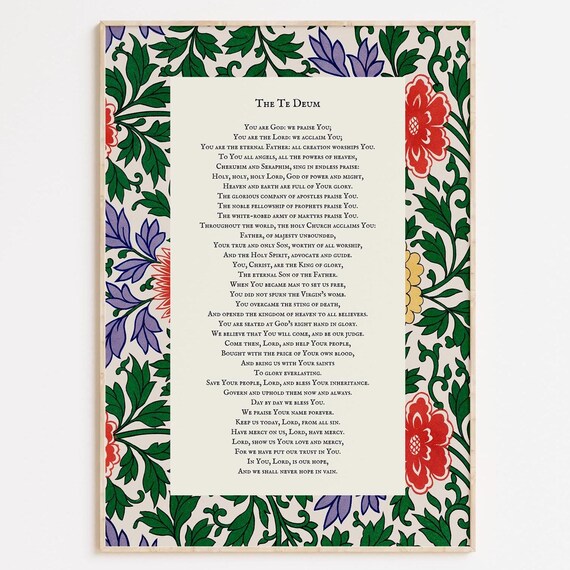 The Te Deum Prayer Text With Vintage Floral Border Sacred Hymn Art Poster