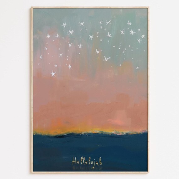 Hallelujah Starry Night Ocean Landscape Faithful Sky Painting Poster