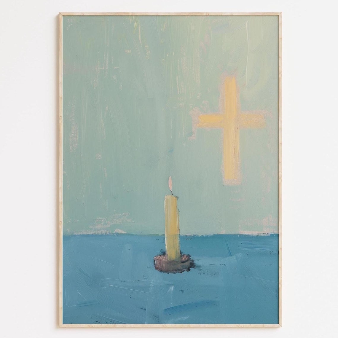 Candle And Cross Print Minimalist Christian Home Decor