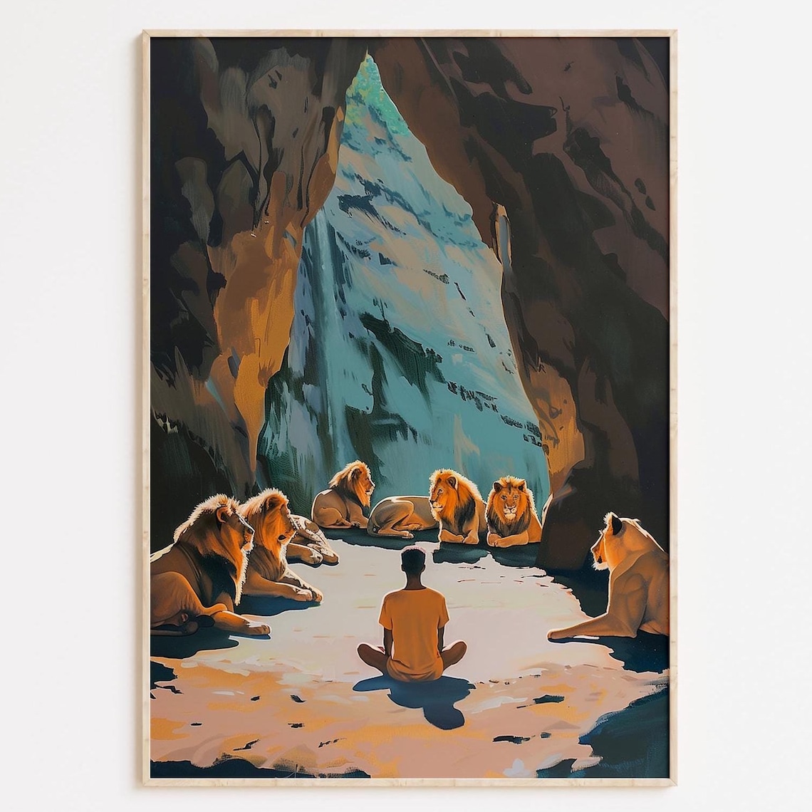 Daniel and the Lions Den Bible Story Lions Cave Christian Poster