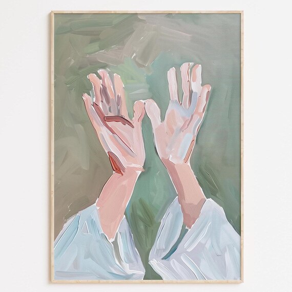 Praying Raised Hands Soft Pastel Worship Painting Faith Wall Art