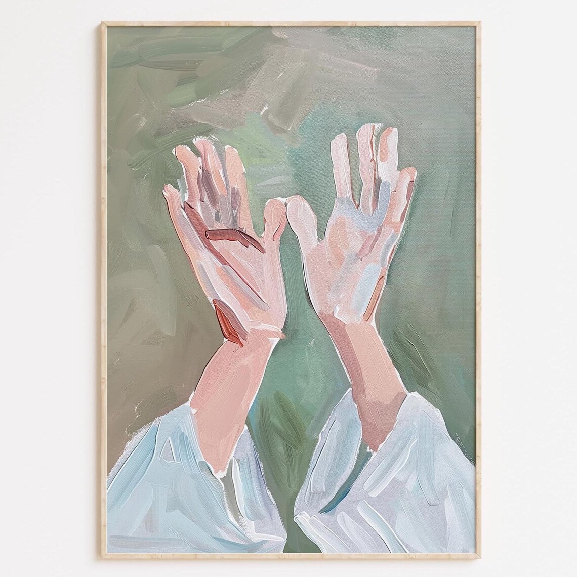 Praying Raised Hands Soft Pastel Worship Painting Faith Wall Art