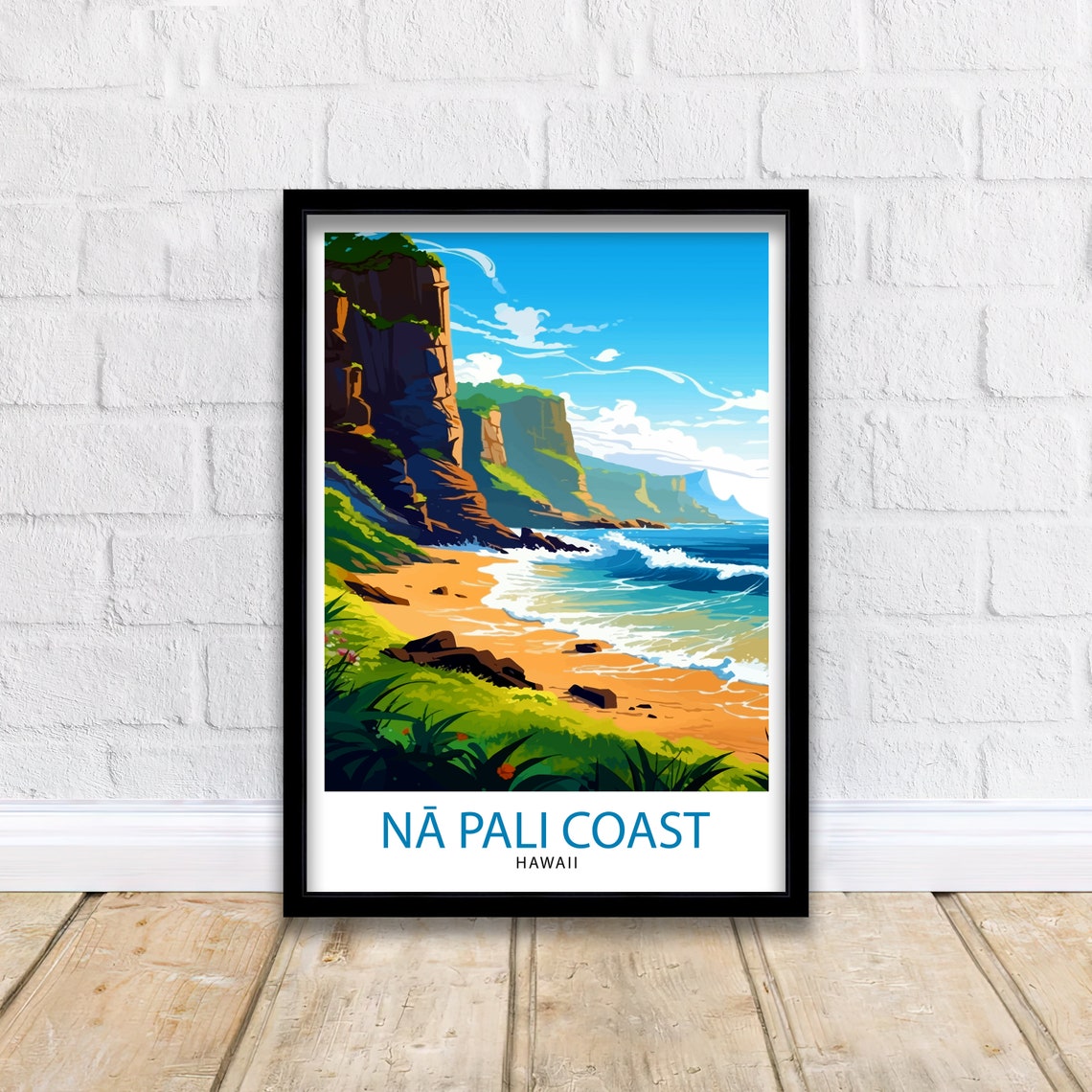 Na Pali Coast Hawaii Dramatic Sea Cliffs Golden Beach Poster - Image 2
