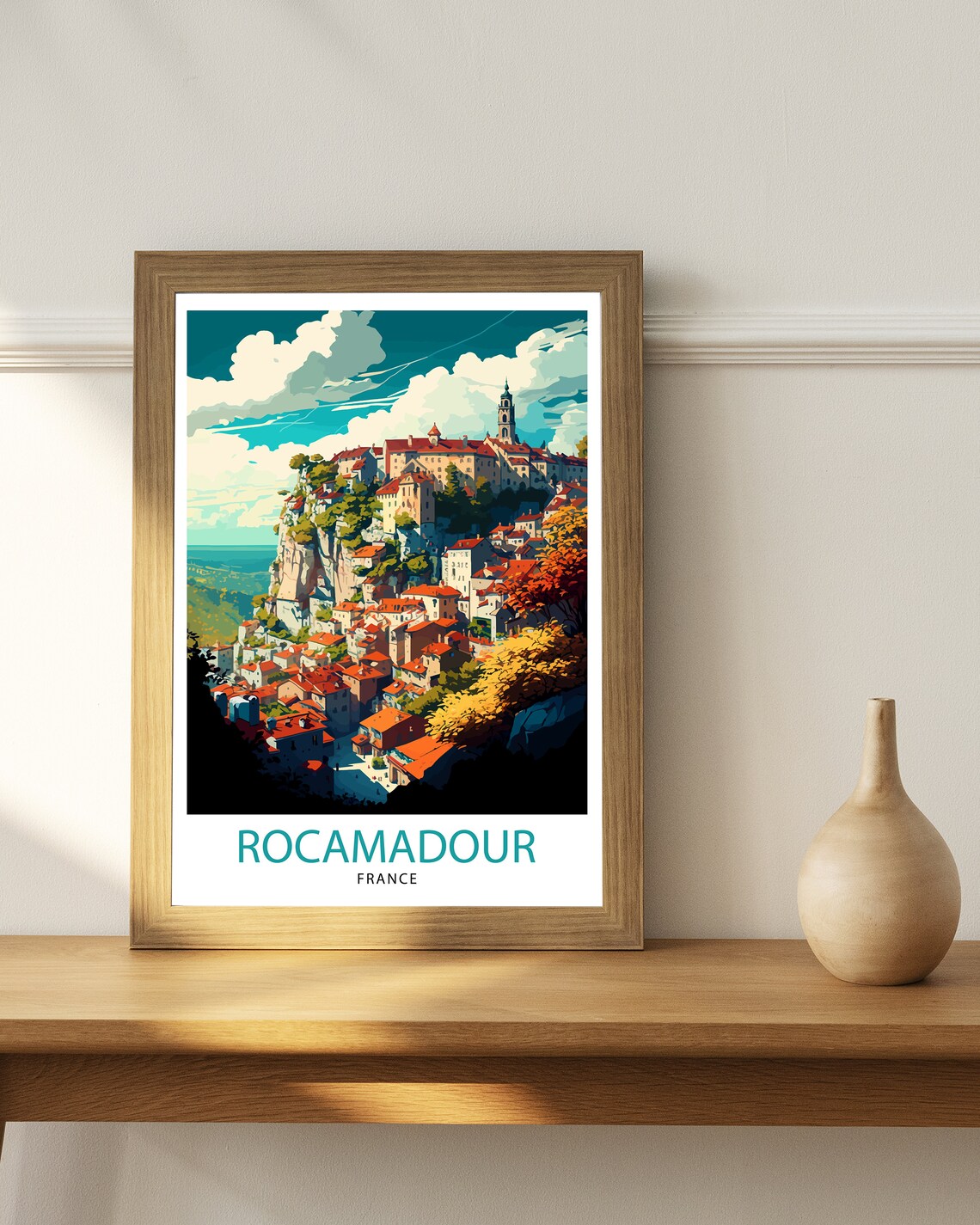 Rocamadour France Dramatic Cliffside Village Red Roofs Travel Poster - Image 2