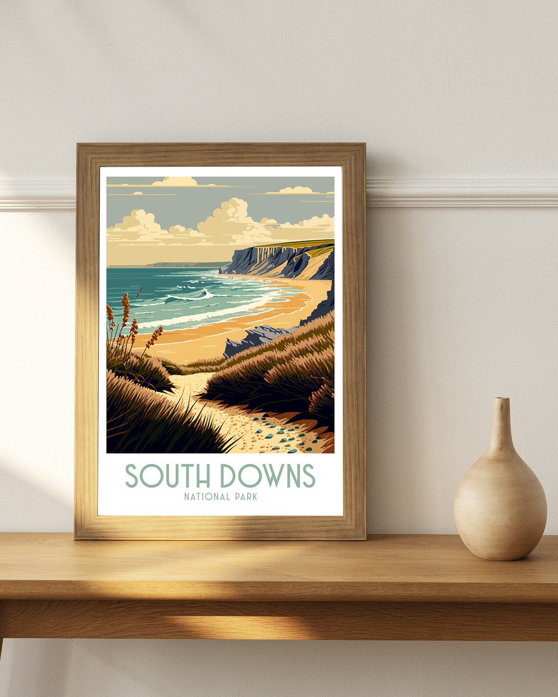 South Downs National Park Chalk Cliffs Beach England Travel Poster - Image 2