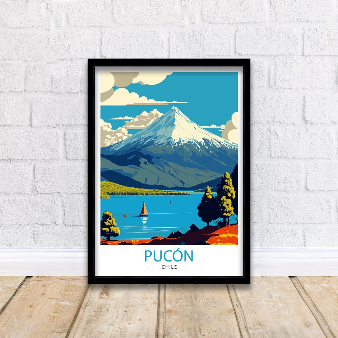 Pucon Chile Travel Poster, Chilean Landscape Decor - Image 2