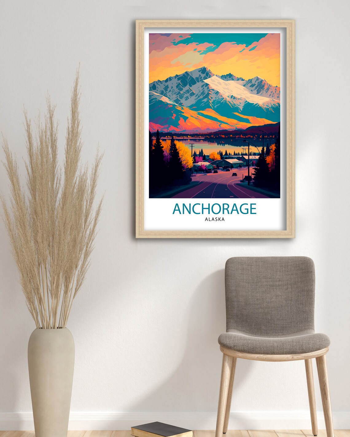 Anchorage Alaska Snowy Mountain Sunset Town Street Lights Poster - Image 3