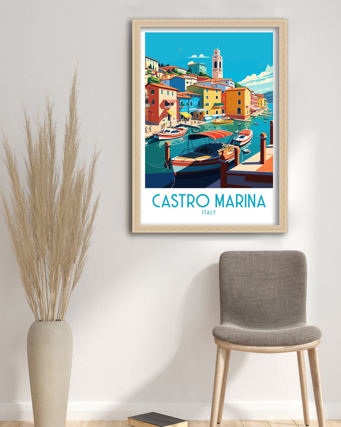 Castro Marina Italy Colorful Harbor Town Boats Travel Poster - Image 3