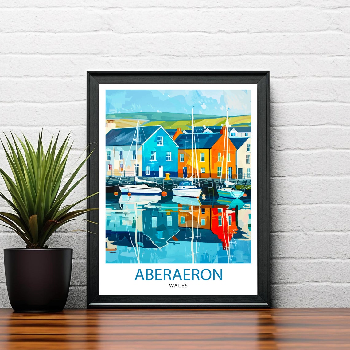Aberaeron Wales Colorful Harbor Sailboats Waterfront Travel Poster - Image 2