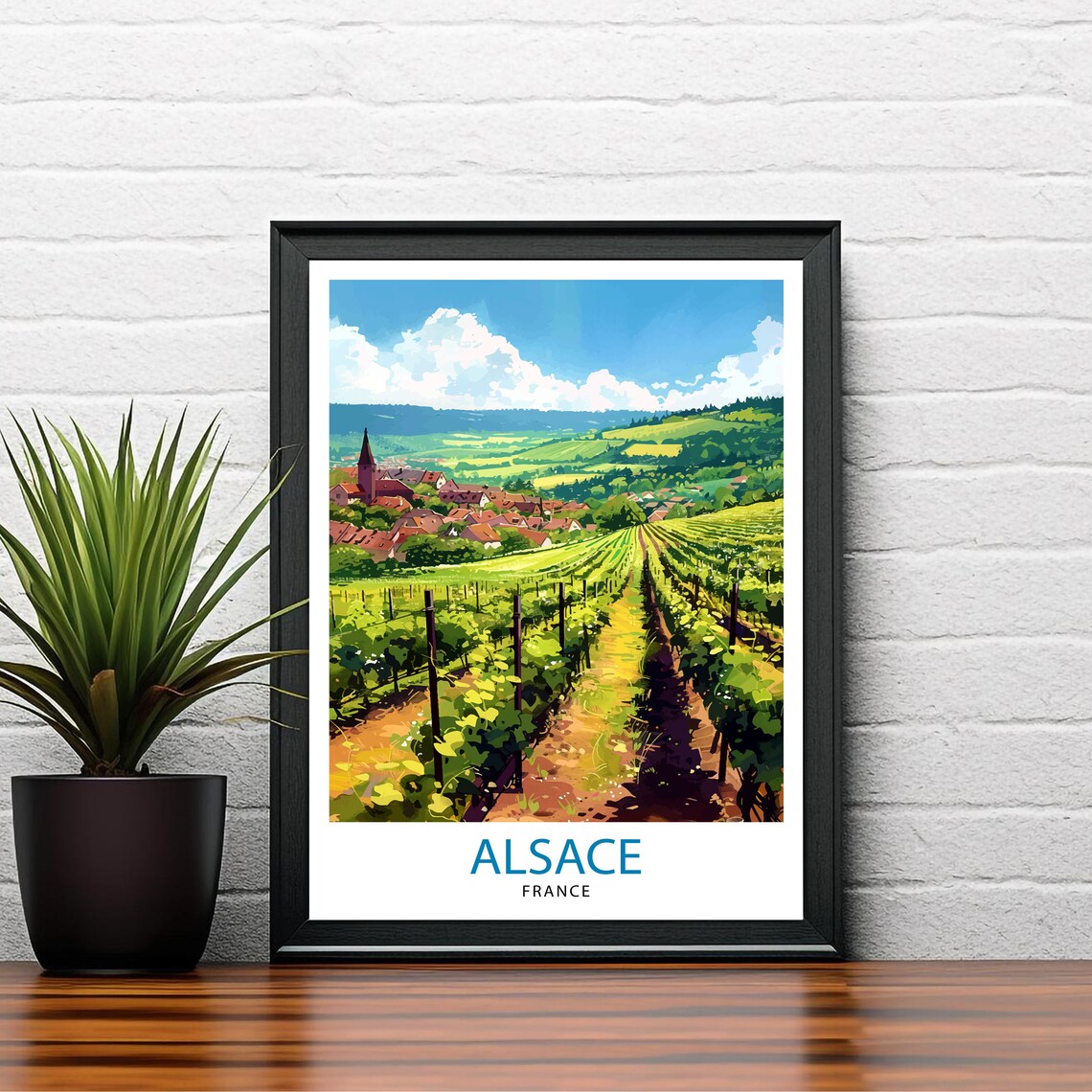 Alsace France Vineyards Village Church Valley Vintage Travel Poster - Image 2