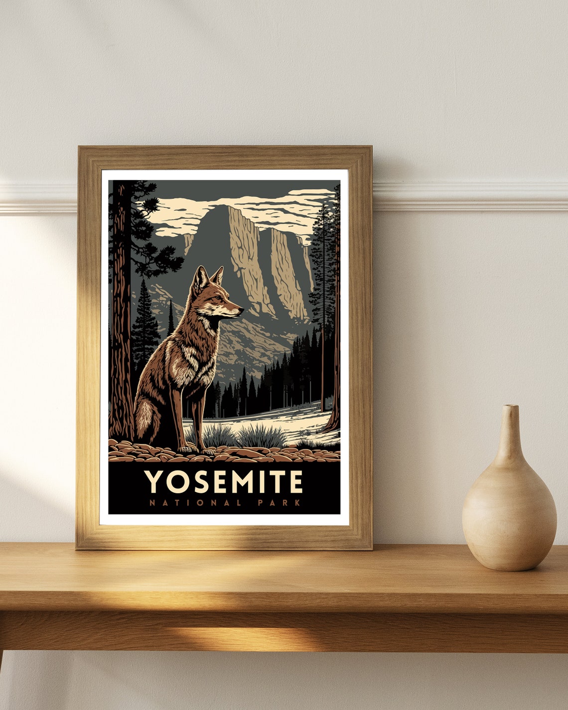 Yosemite National Park Fox Granite Cliffs Pines Wildlife Poster - Image 3