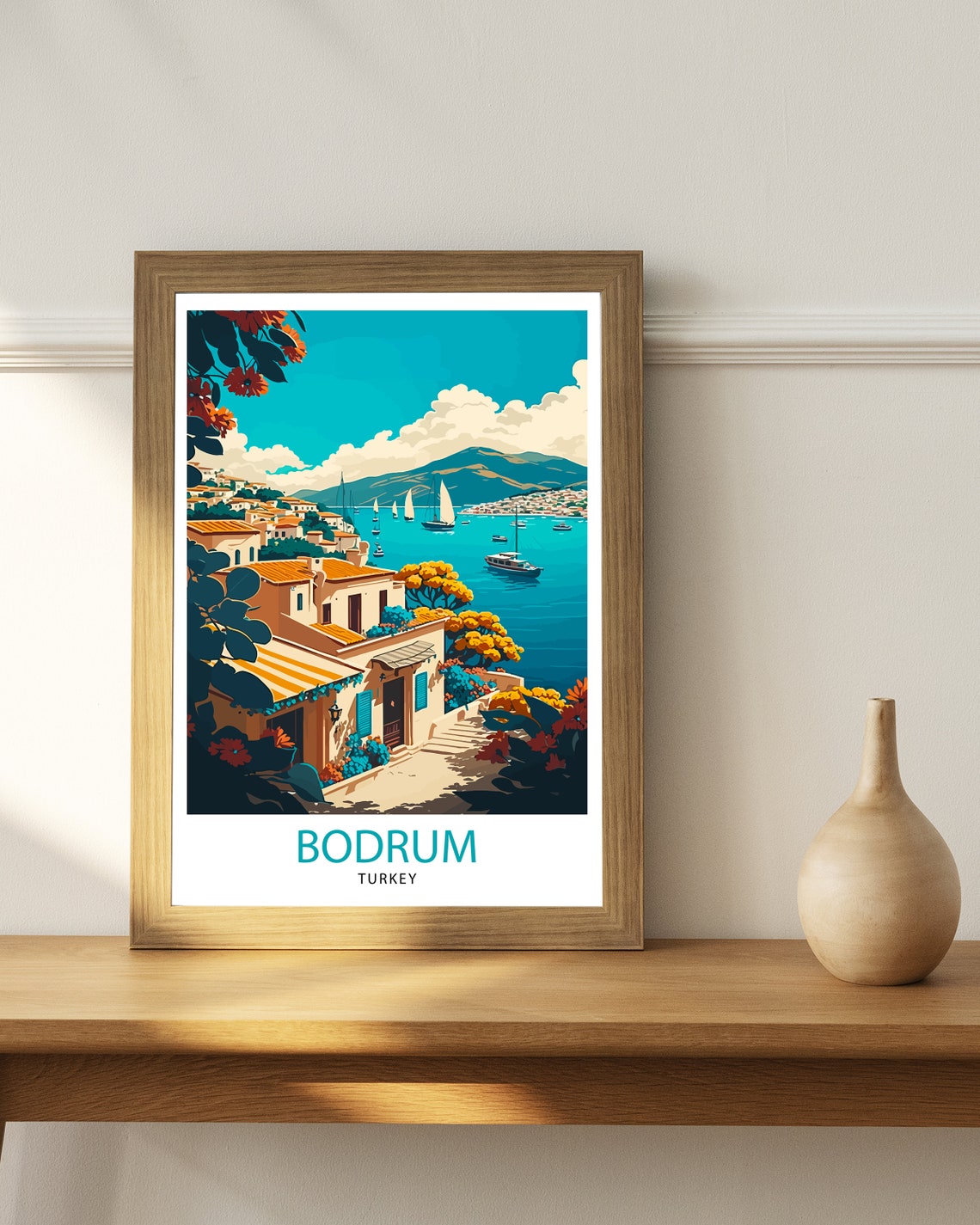 Bodrum Turkey Aegean Harbor White Houses Sailboats Travel Poster - Image 2