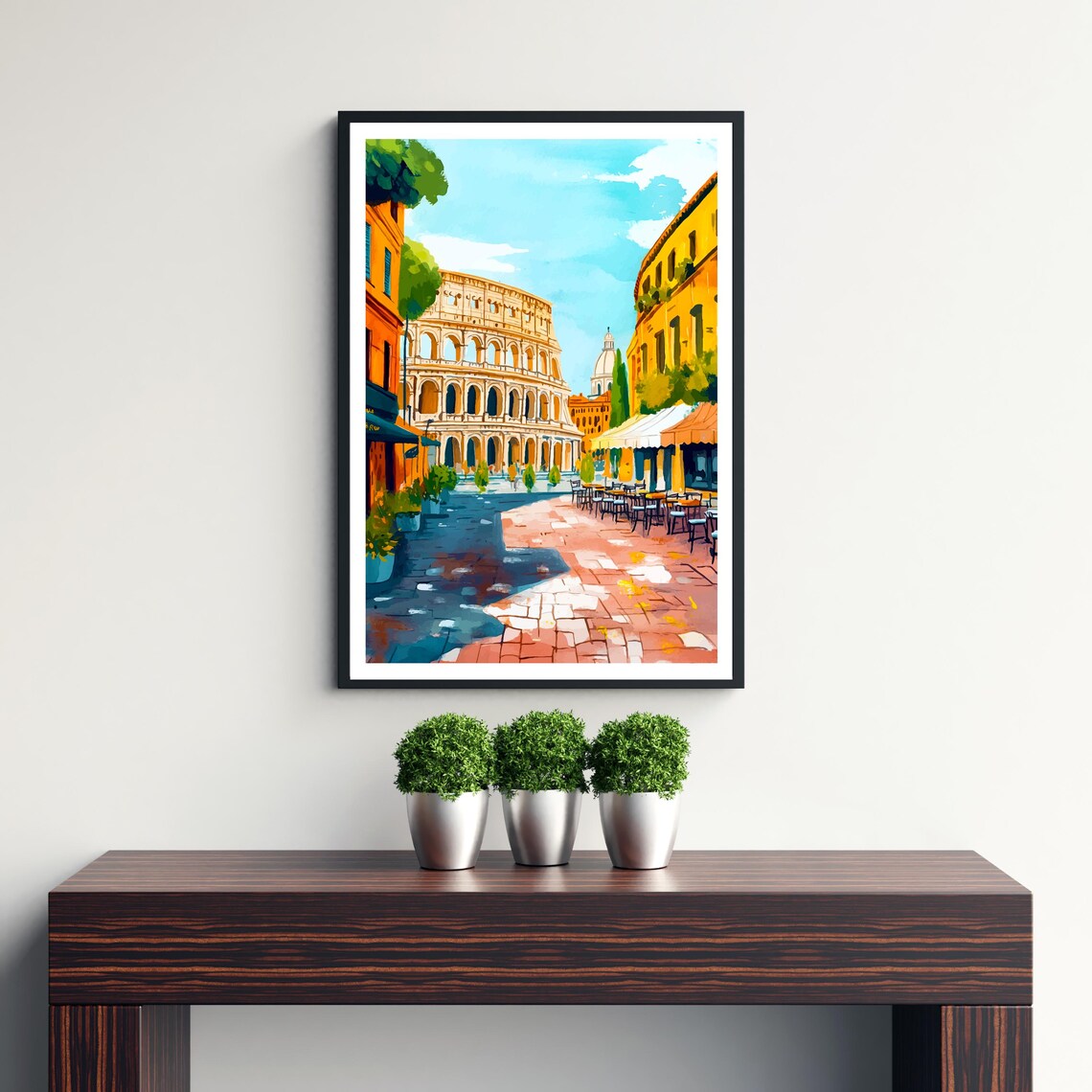 Rome Italy Colosseum Street Cafe Golden Buildings Scene Poster - Image 3