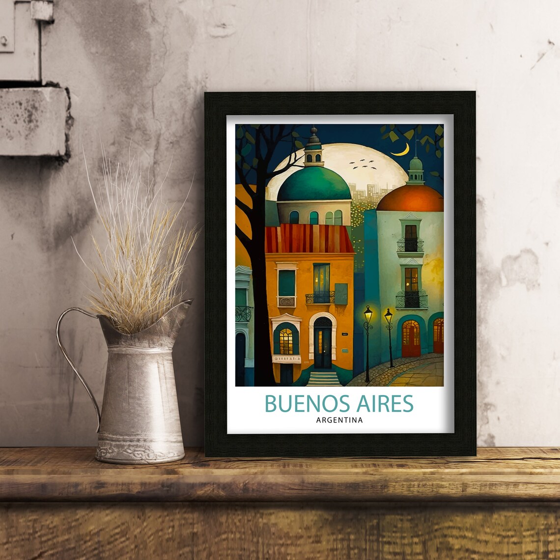 Buenos Aires Argentina Night Street Colonial Buildings Travel Poster - Image 3