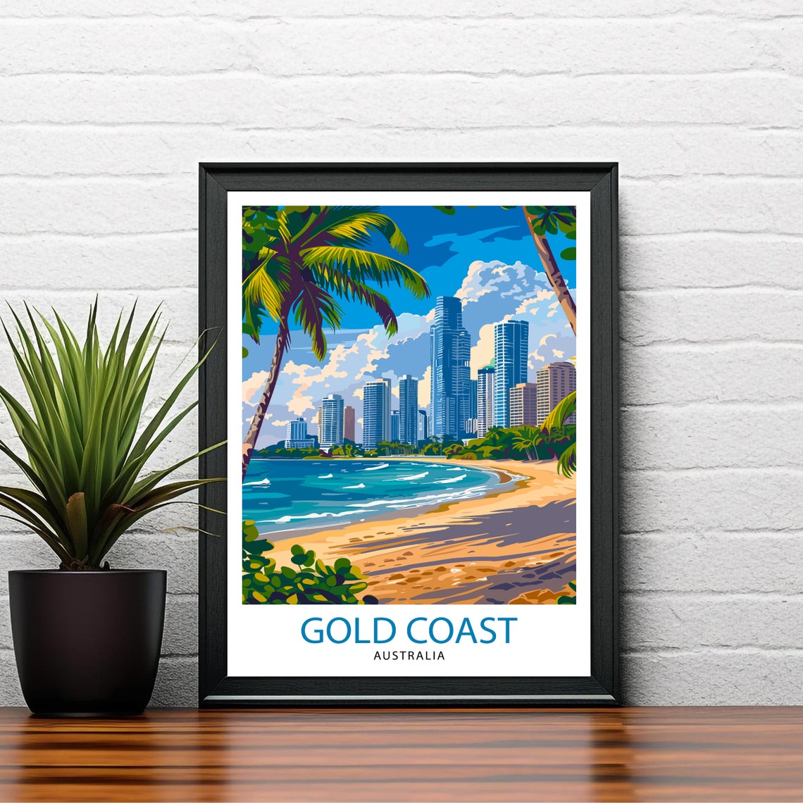 Gold Coast Australia Beachfront Skyline Palm Trees Travel Poster - Image 2
