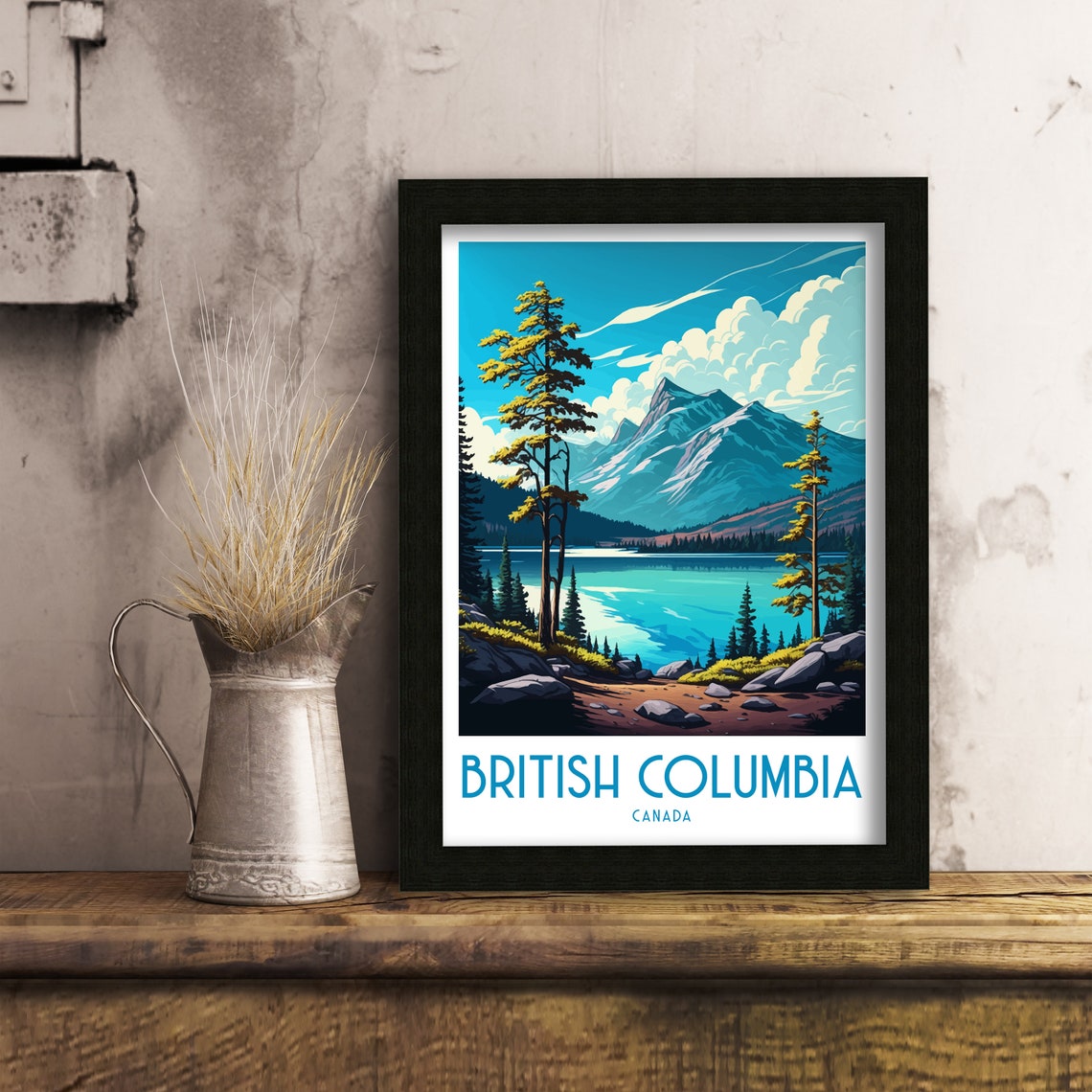 British Columbia Canada Alpine Lake Mountain Peaks Travel Poster - Image 3