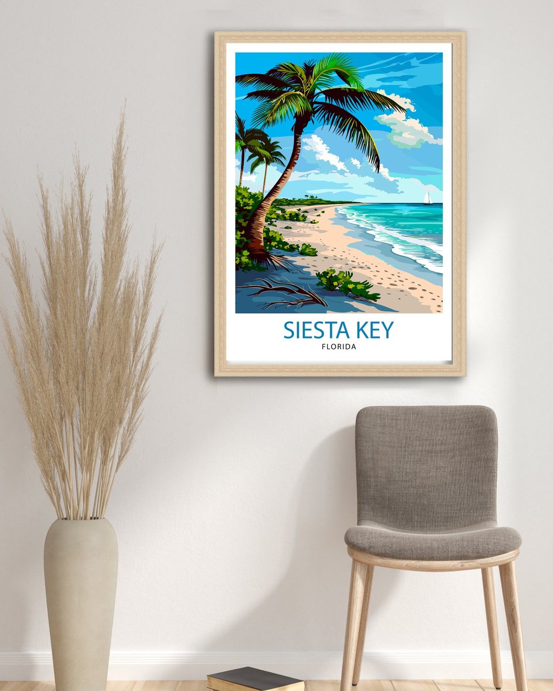 Siesta Key Florida Palm Beach Sailboat Tropical Scene Poster - Image 2