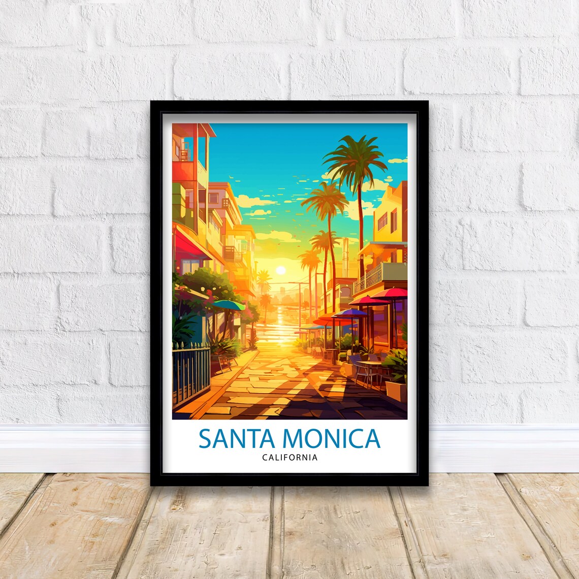 Santa Monica California Palm Street Sunset Beach Travel Poster - Image 2