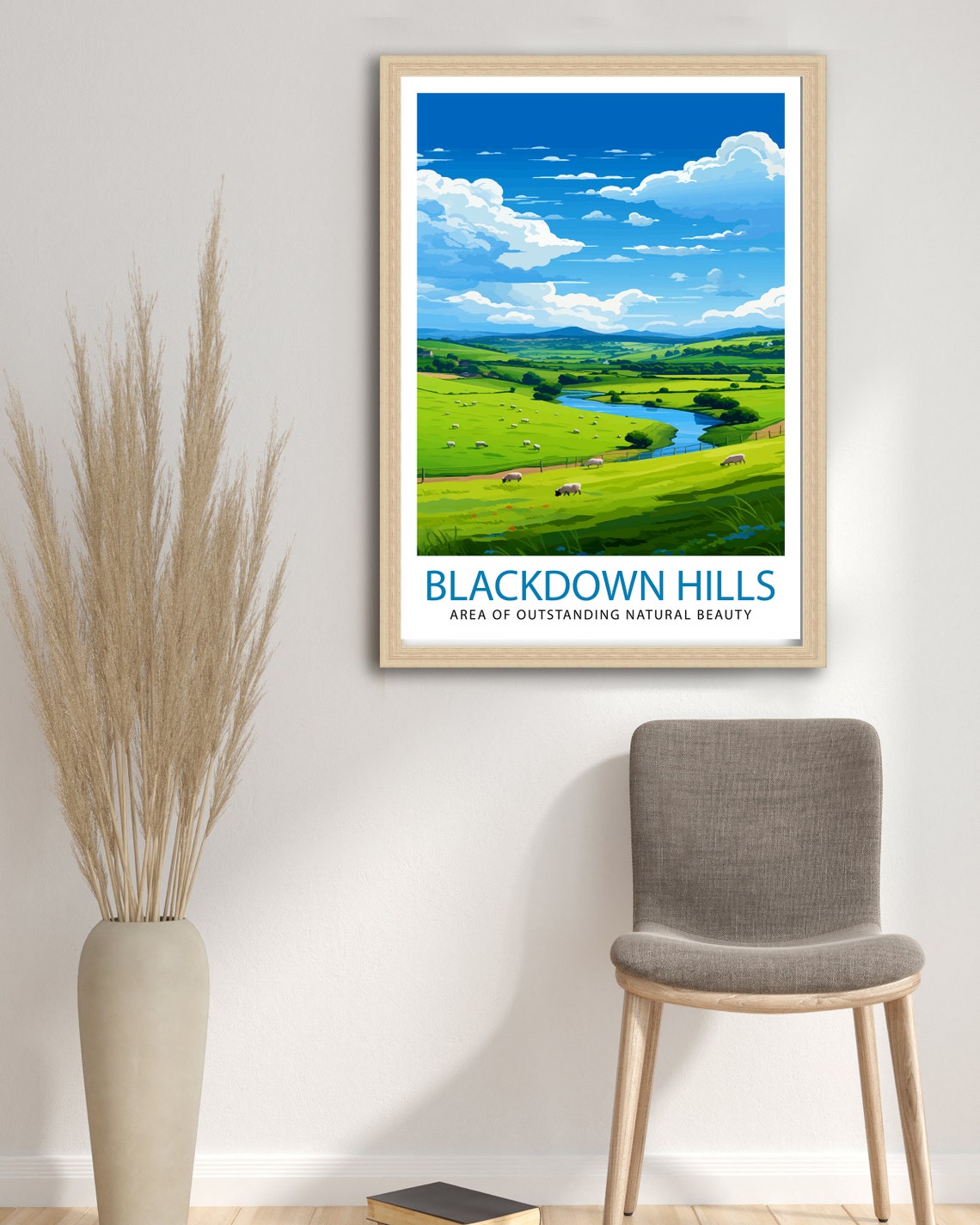 Blackdown Hills AONB Rolling Green Hills Sheep Farm Art Poster - Image 3
