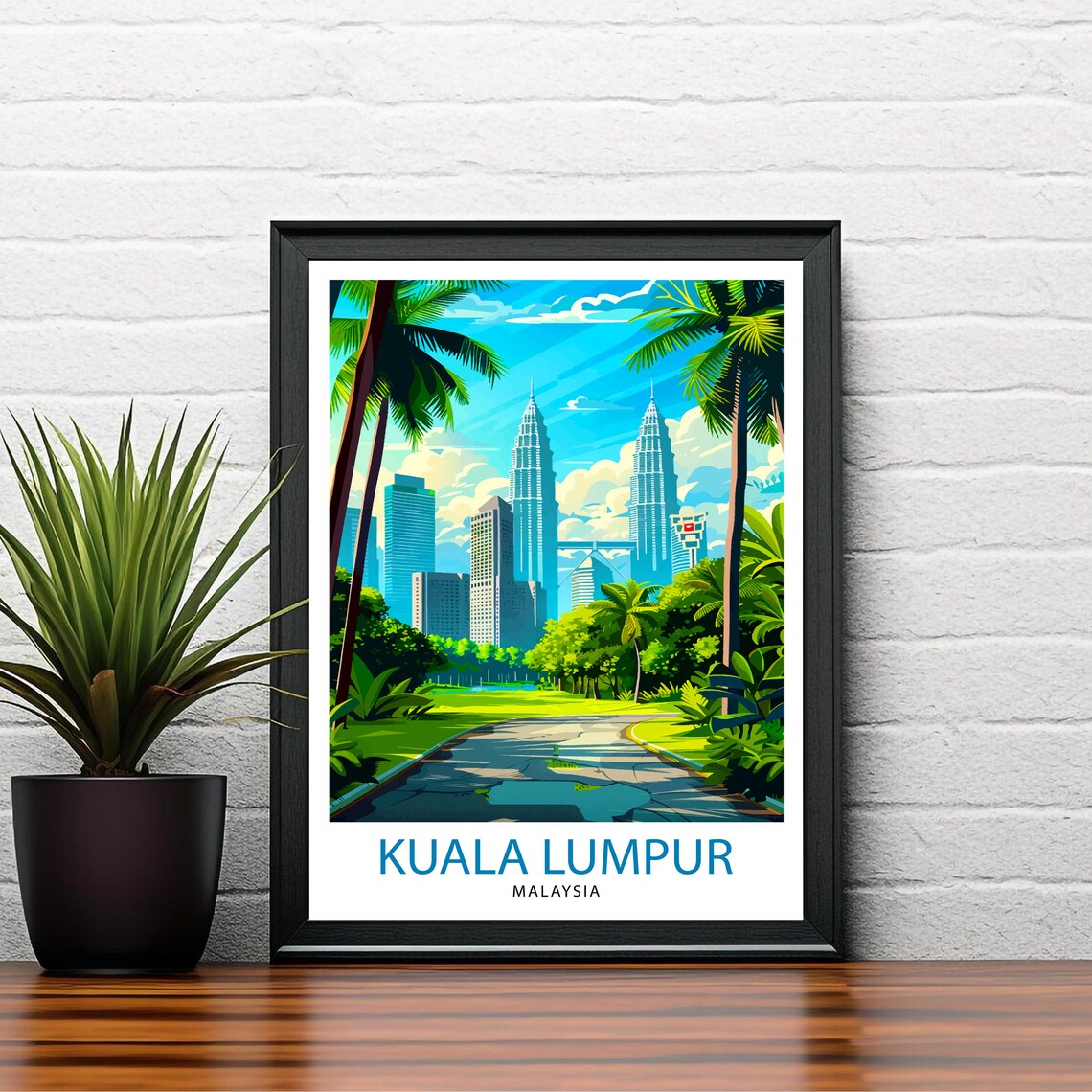 Kuala Lumpur Malaysia Twin Towers Palm Park Skyline Travel Poster - Image 2
