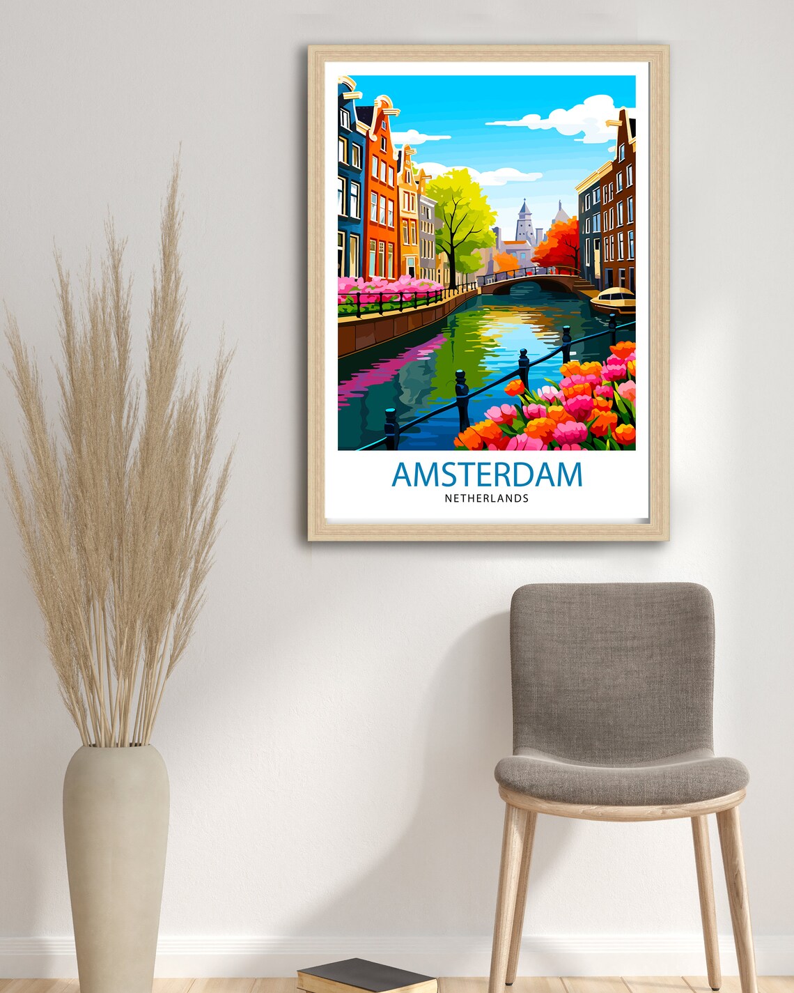 Amsterdam Travel Poster, Netherlands Cityscape Art Print - Image 3