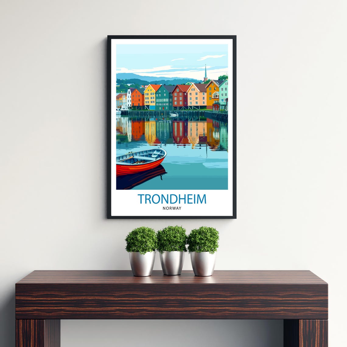 Trondheim Norway Wharf Houses Harbor Reflection Scene Poster - Image 3