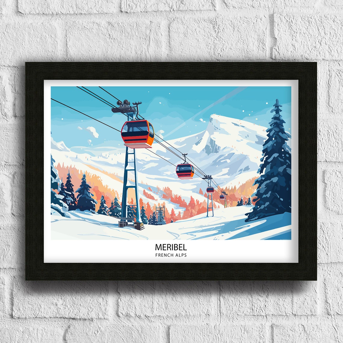 Meribel Travel Print Ski Poster Meribel Poster Ski Print Ski Art Ski Resort Poster Ski Wall Art France Meribel Print Ski Resort - Image 3