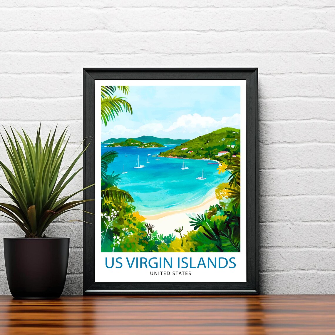 Us Virgin Islands Travel Poster, Caribbean Landscape - Image 3