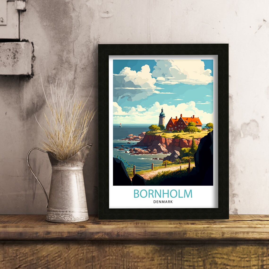 Bornholm Denmark Lighthouse Rocky Coast Island Travel Poster - Image 3