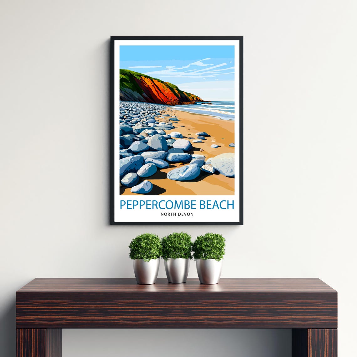 Peppercombe Beach North Devon Pebble Shore Red Cliffs Art Poster - Image 3