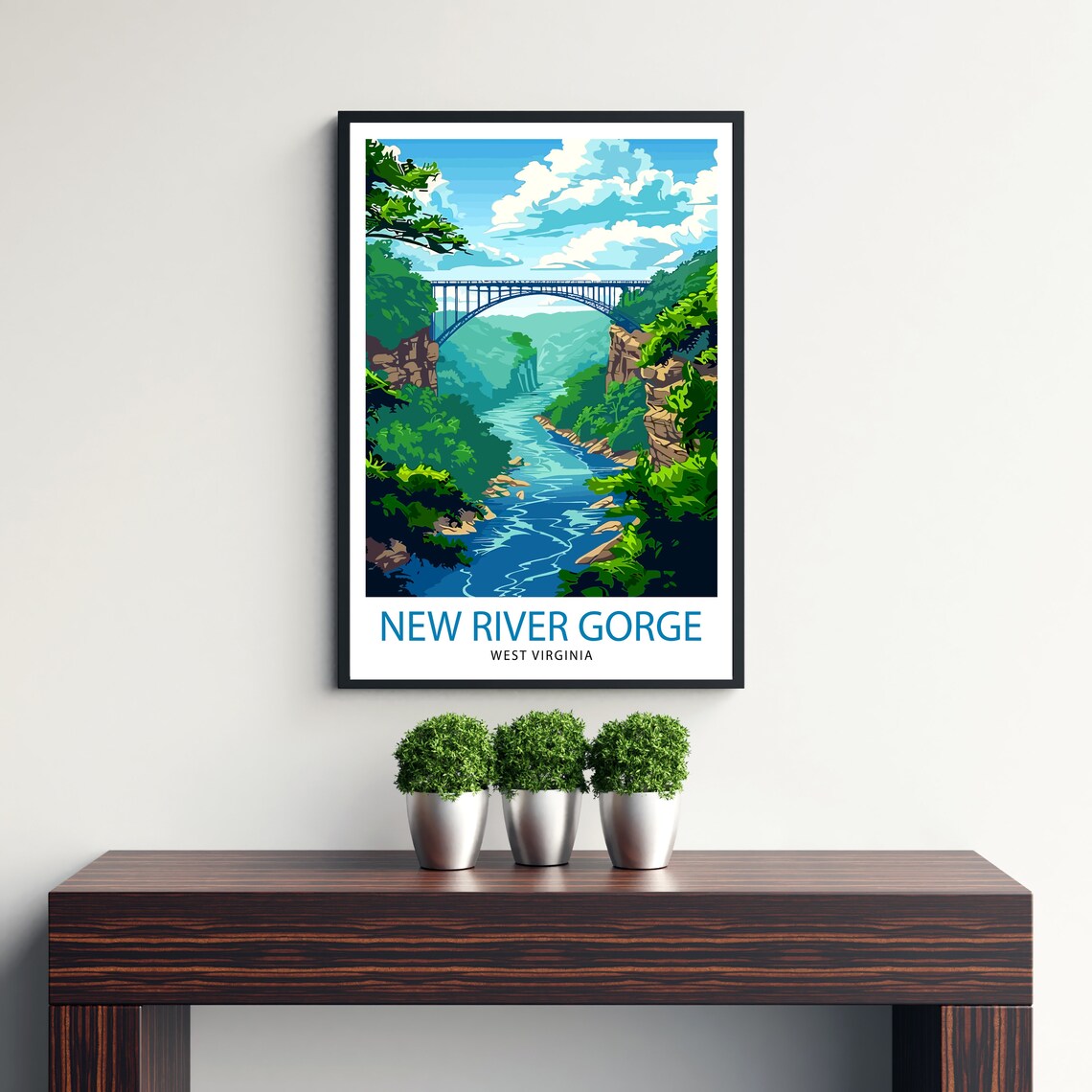 New River Gorge West Virginia Steel Bridge Canyon Scenic Travel Poster - Image 3
