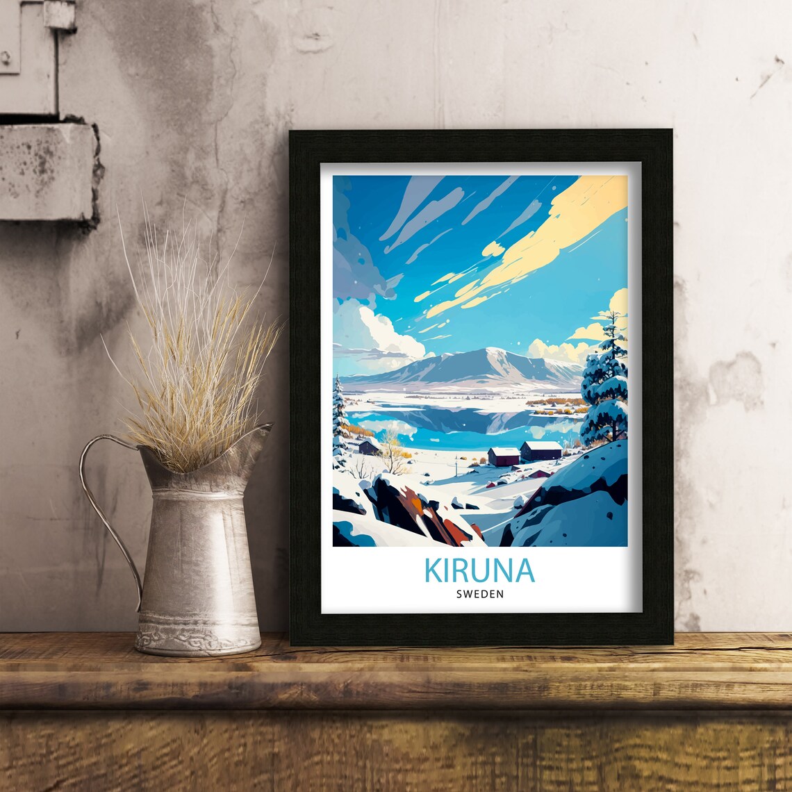 Kiruna Sweden Arctic Snow Village Lake Winter Vintage Travel Poster - Image 3