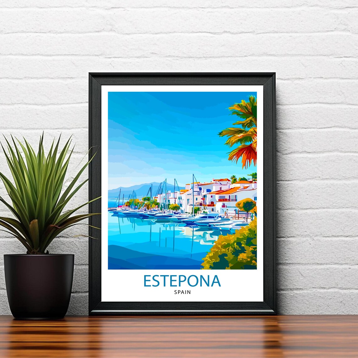 Estepona Spain Marina Whitewashed Houses Palm Blue Sky Travel Poster - Image 2