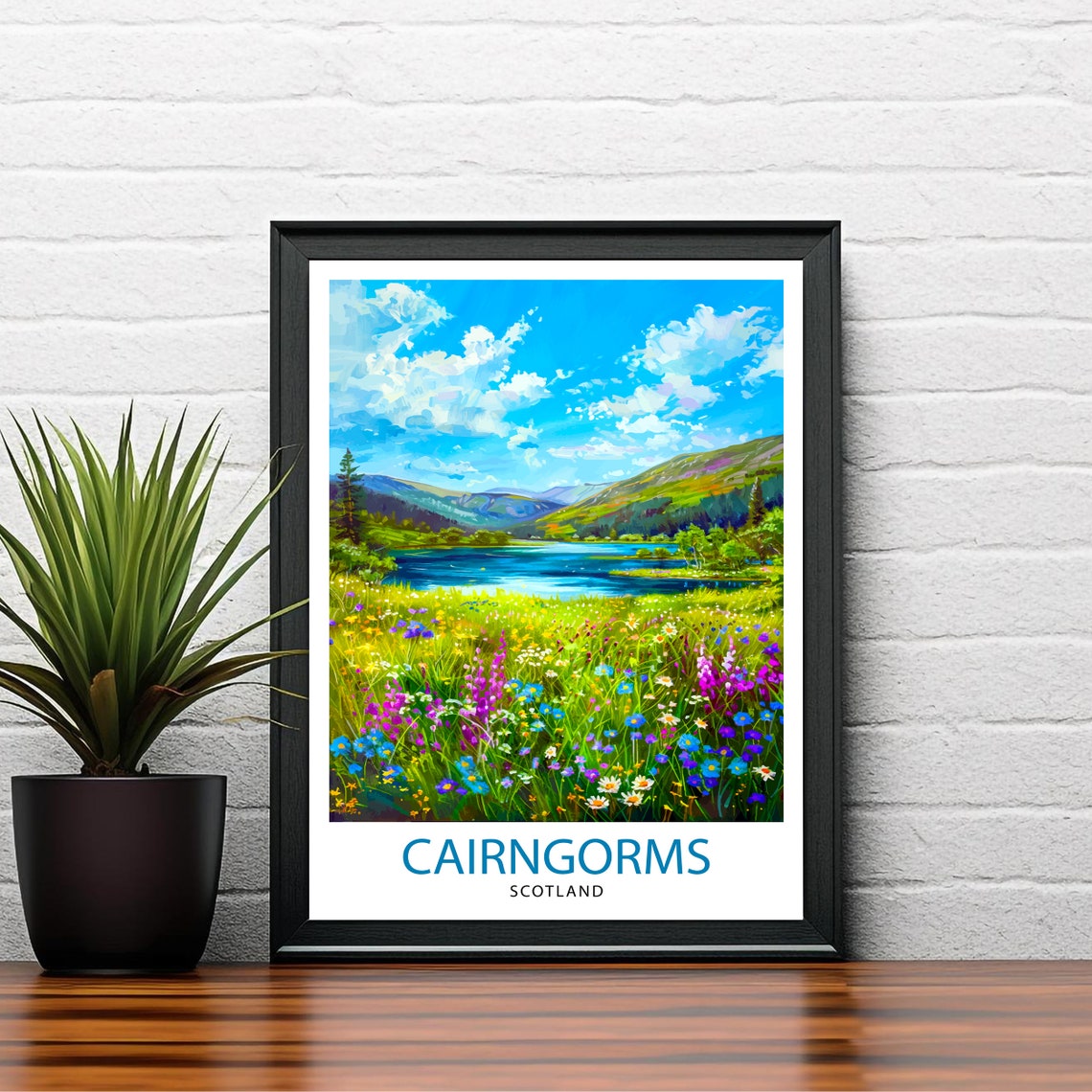 Cairngorms Scotland Mountain Loch Wildflower Meadow Travel Poster - Image 2