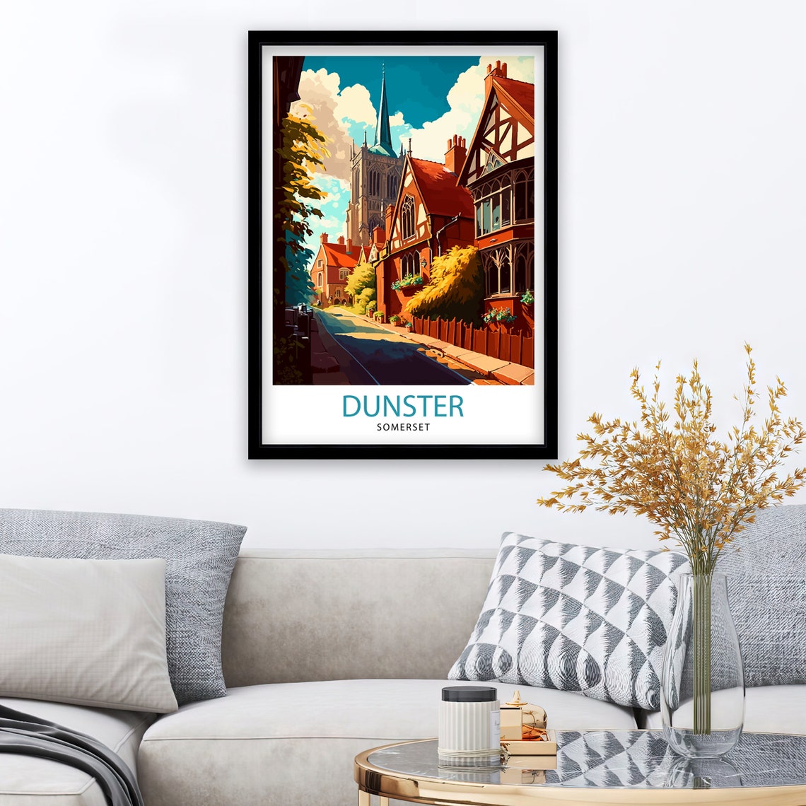 Dunster Somerset Charming Tudor Street and Church Spire Poster - Image 2