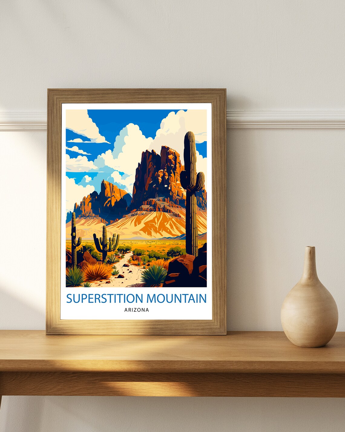 Superstition Mountain Arizona Desert Saguaro Cacti Travel Poster - Image 2
