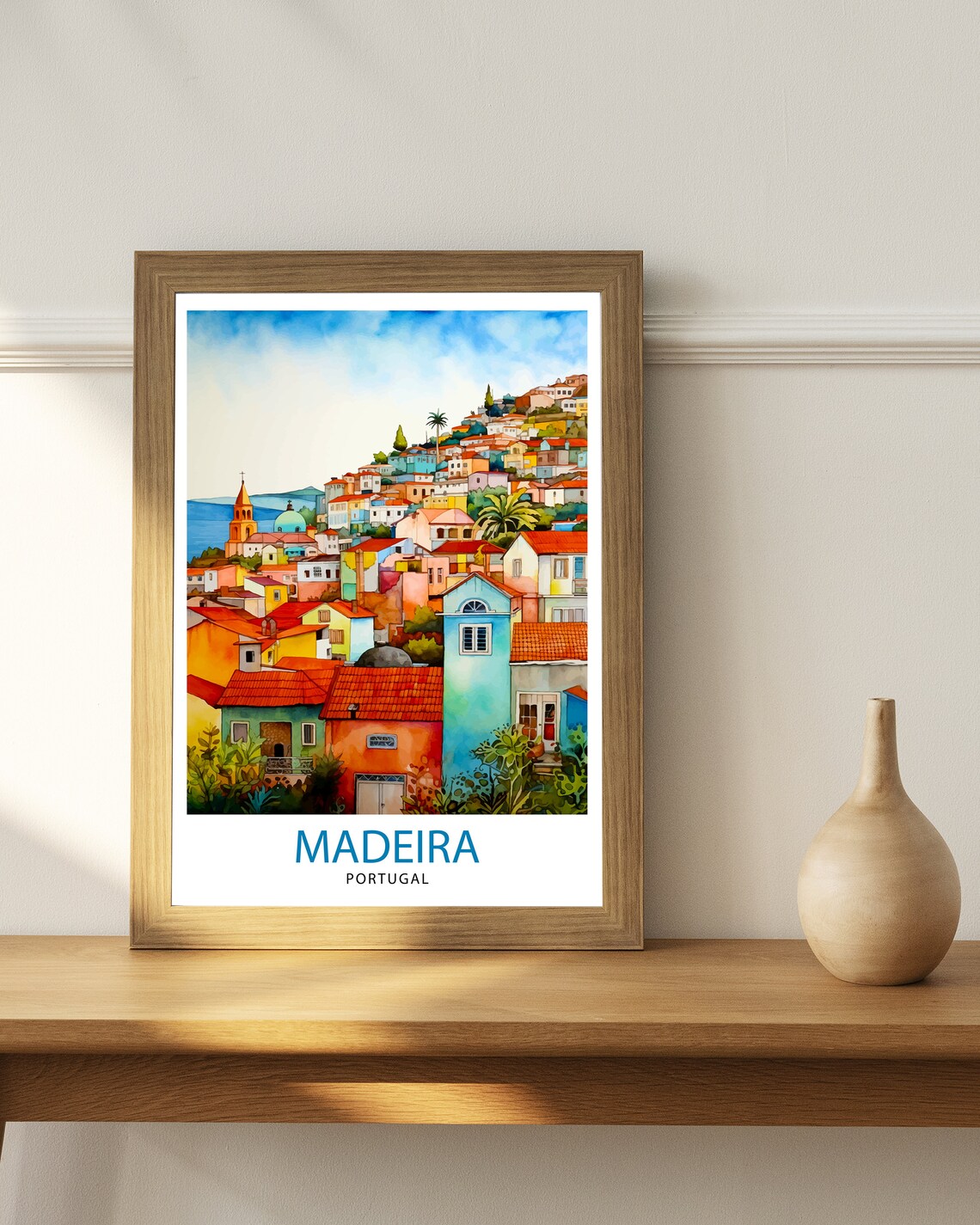 Madeira Portugal Colorful Hillside Town Watercolor Travel Poster - Image 3