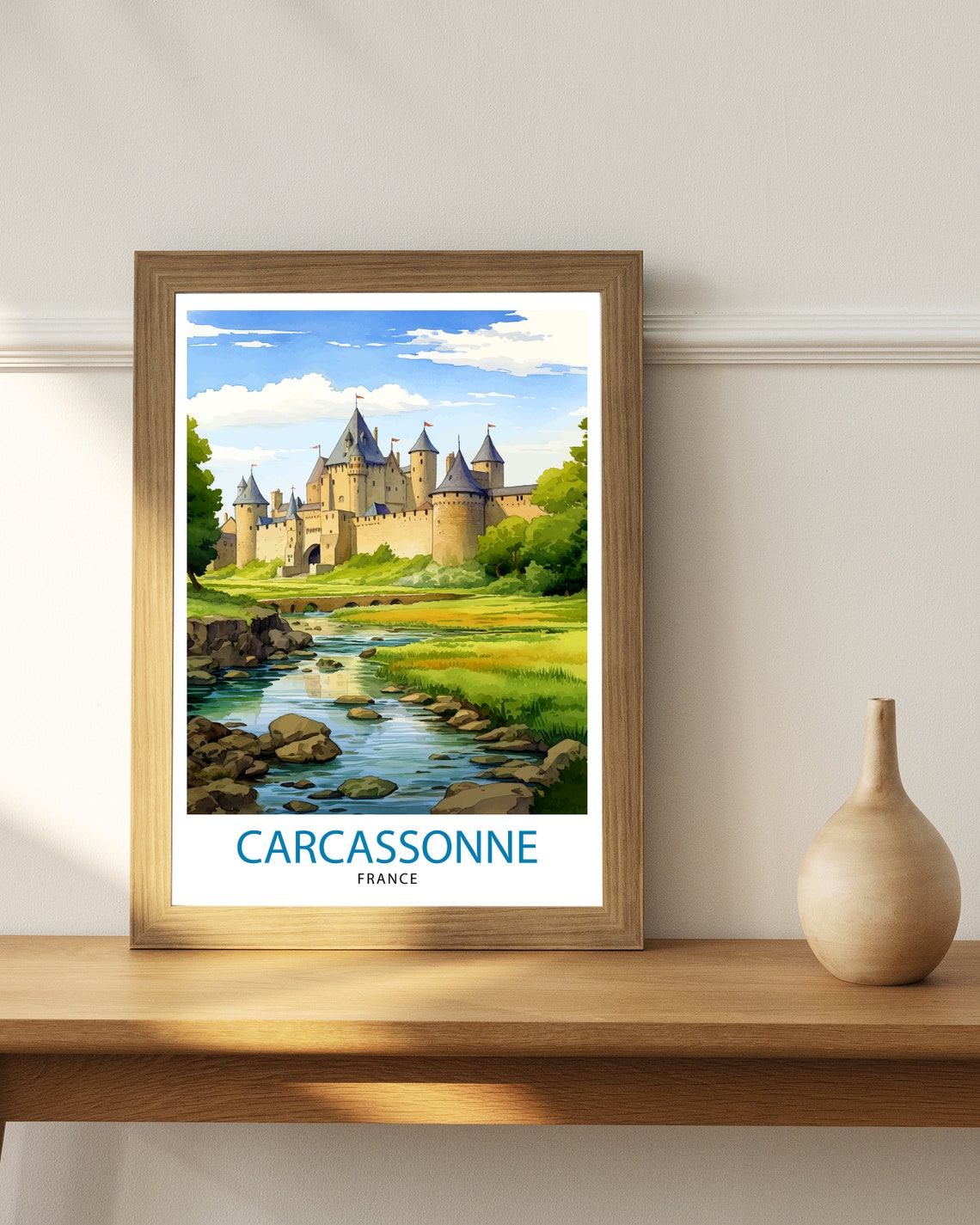 Carcassonne France Medieval Walled Fortress Castle River Poster - Image 2