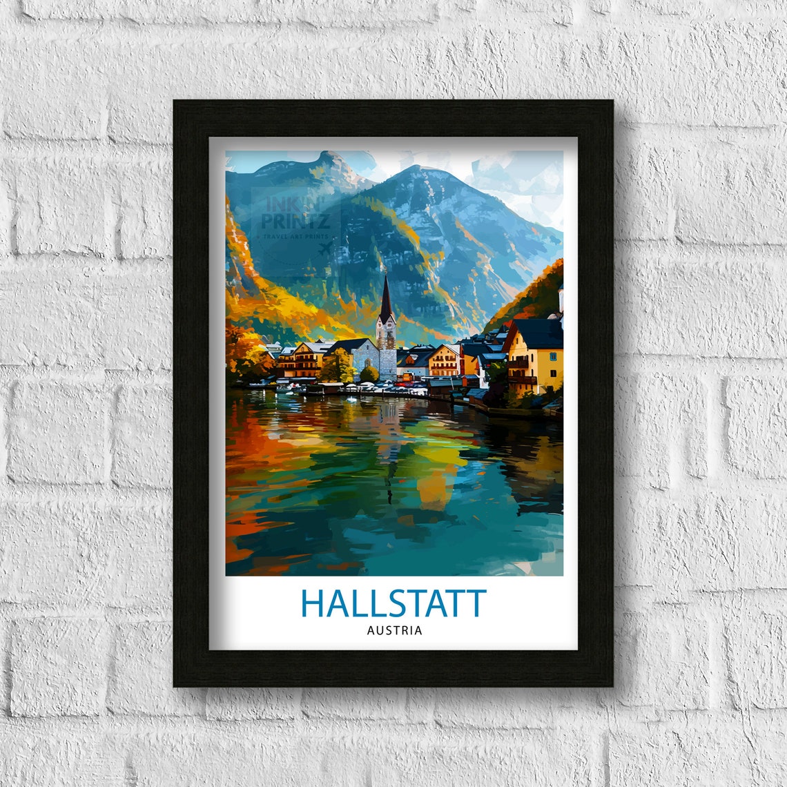 Hallstatt Austria Lakeside Village Church Autumn View Poster - Image 3