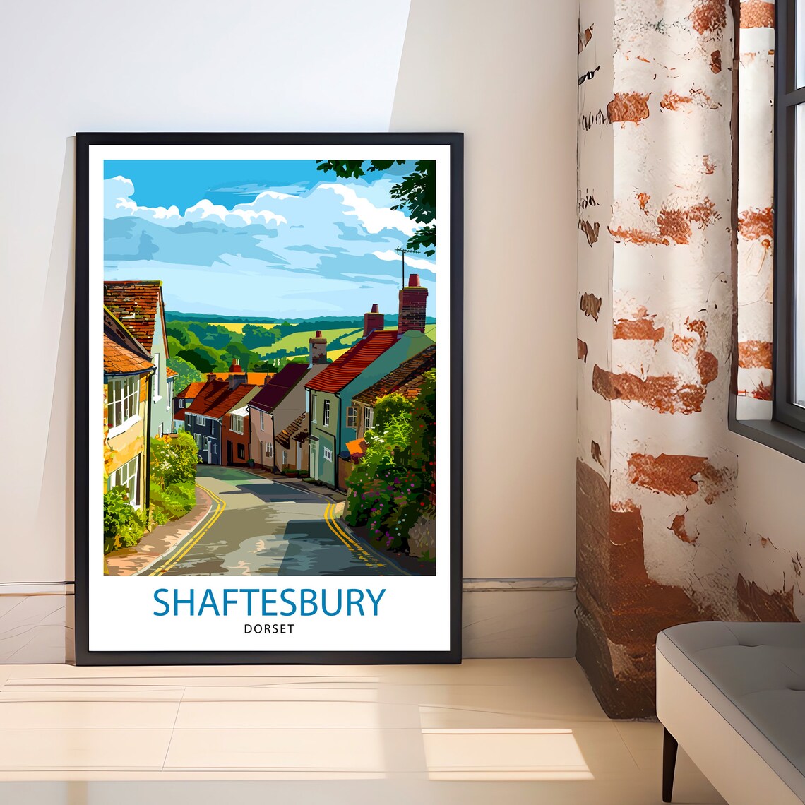 Shaftesbury Dorset Steep Cobbled Street Cottages Vintage Travel Poster - Image 2