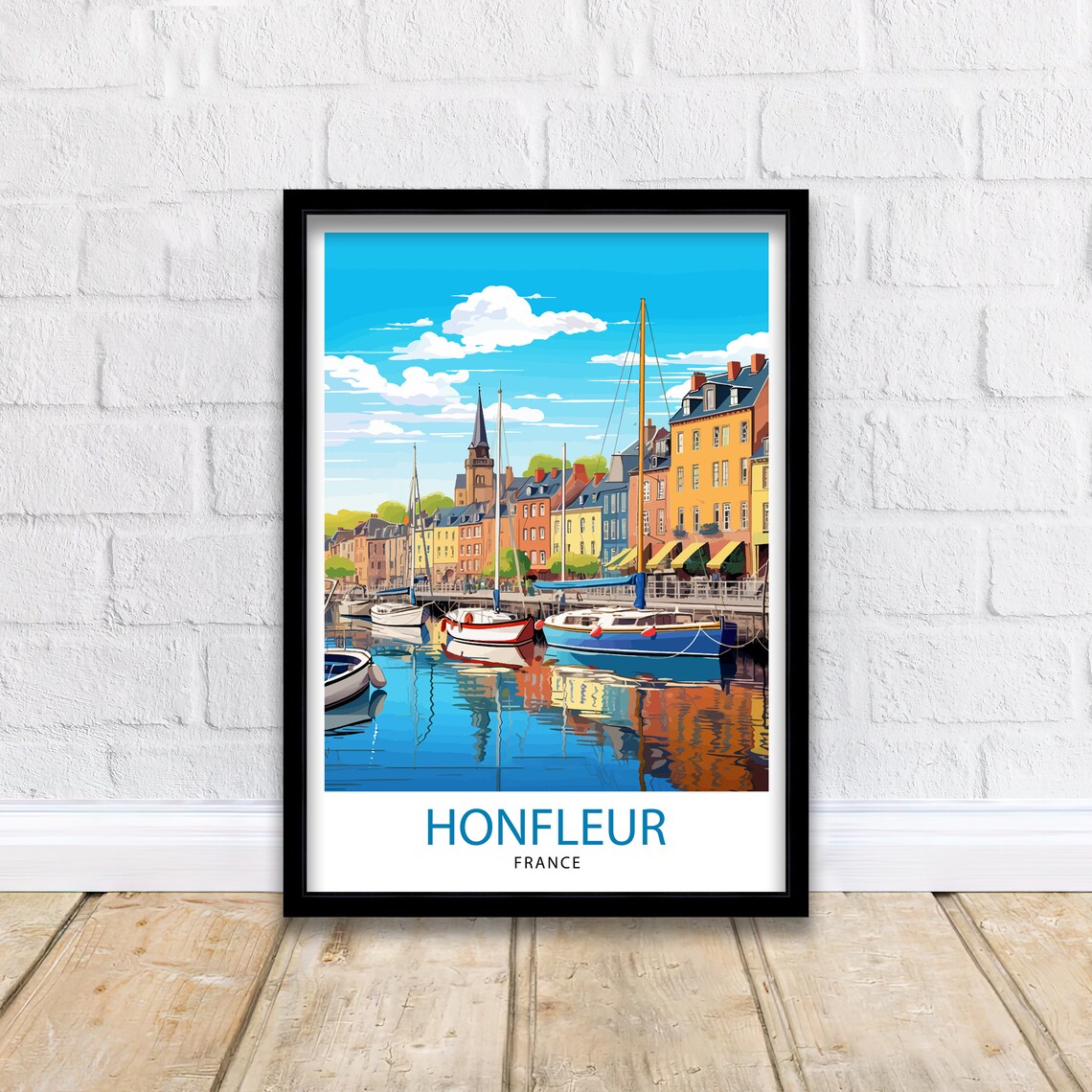 Honfleur France Colorful Harbor Boats and Quayside Houses Poster - Image 2