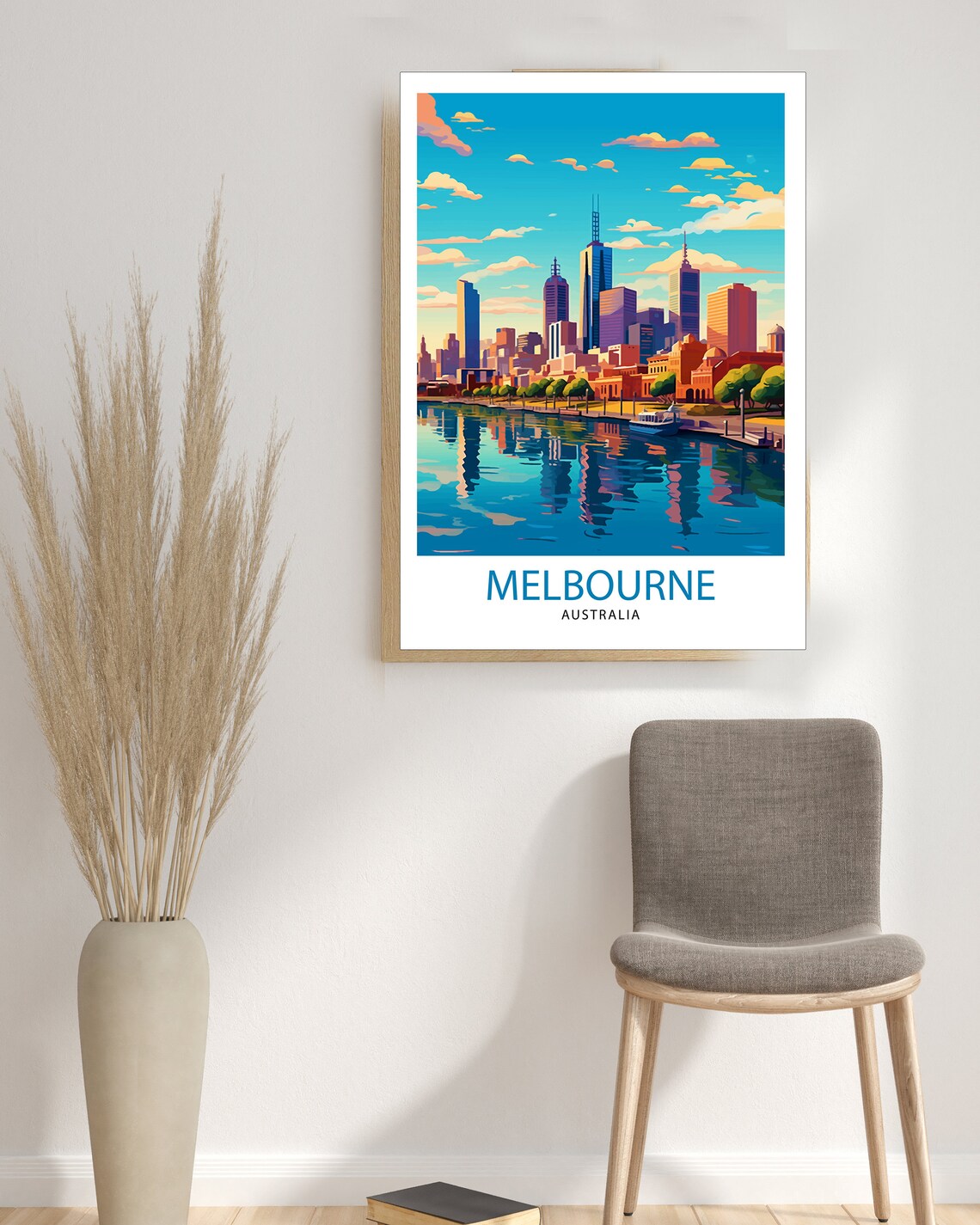 Melbourne Australia Travel Poster Sunset Skyline Yarra River City Art - Image 3