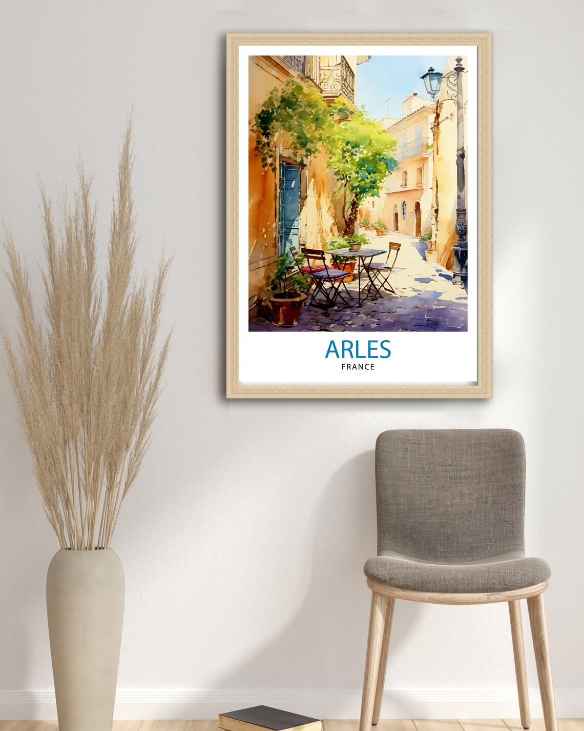 Arles France Sunlit Watercolor Cafe Street Scene Travel Poster - Image 3