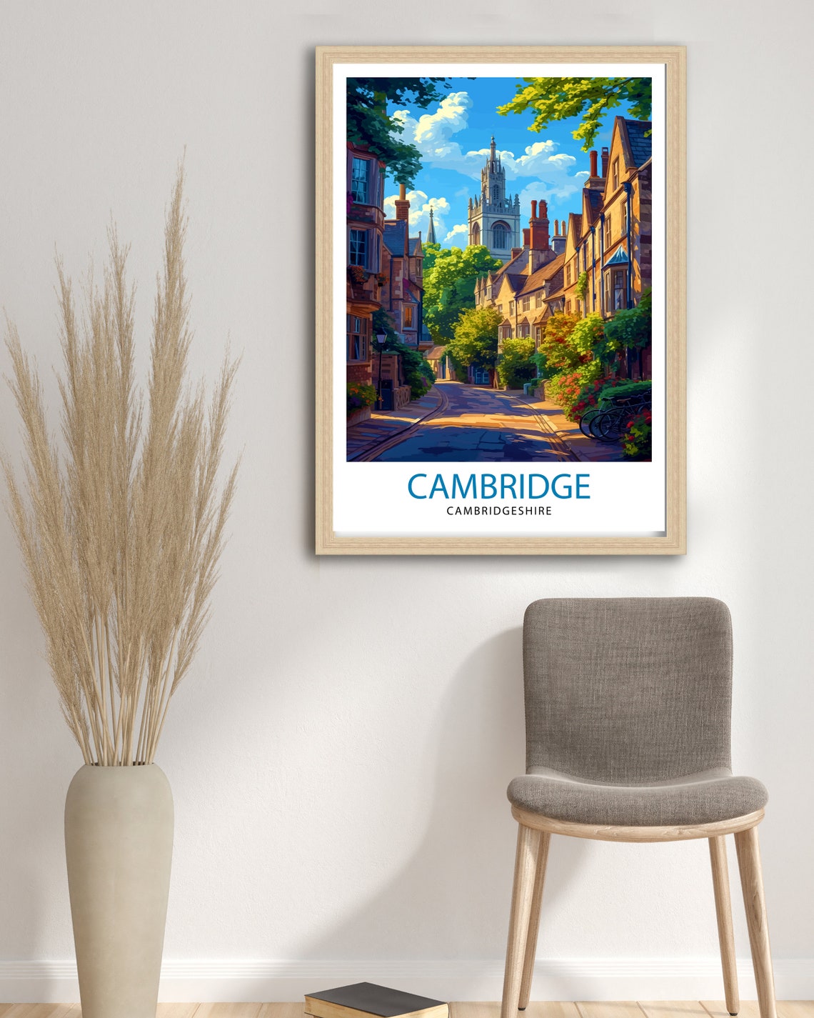 Cambridge Cambridgeshire Historic Street College Tower Poster - Image 2