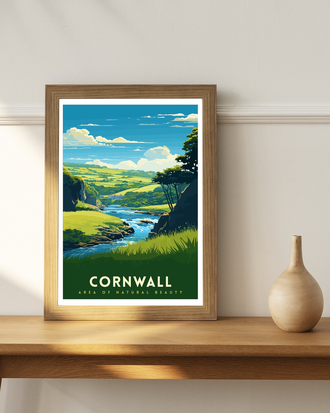 Cornwall Green River Valley Gorge Rolling Hills English Travel Poster - Image 3