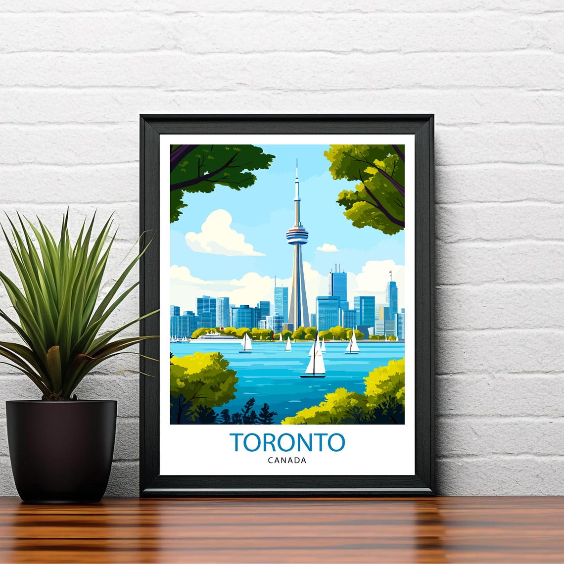 Toronto Canada CN Tower Harbour View Skyline Sailboats Wall Art - Image 2
