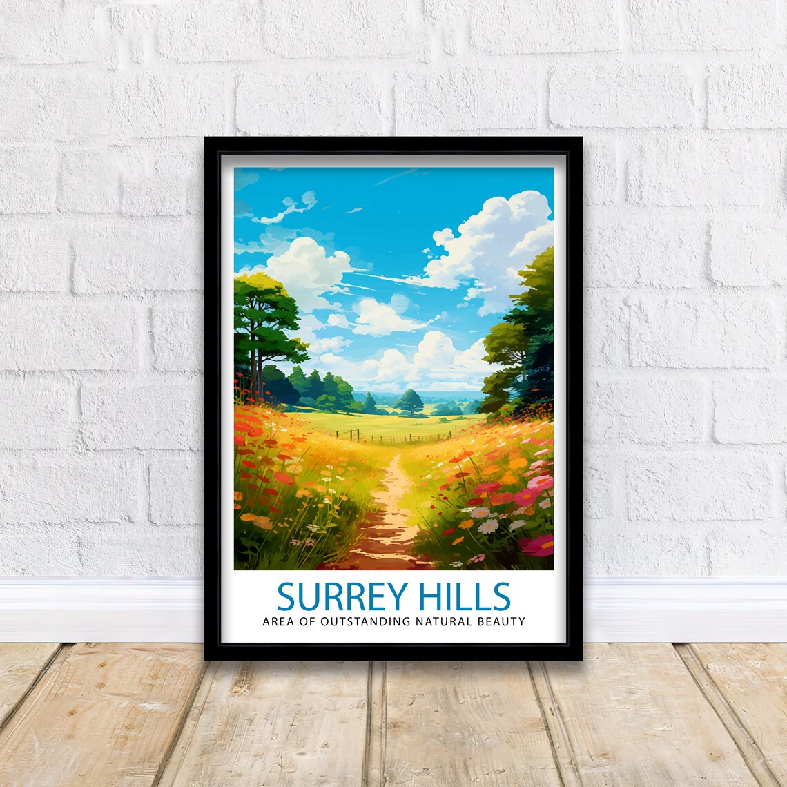 Surrey Hills Wildflower Meadow Path English Countryside Poster