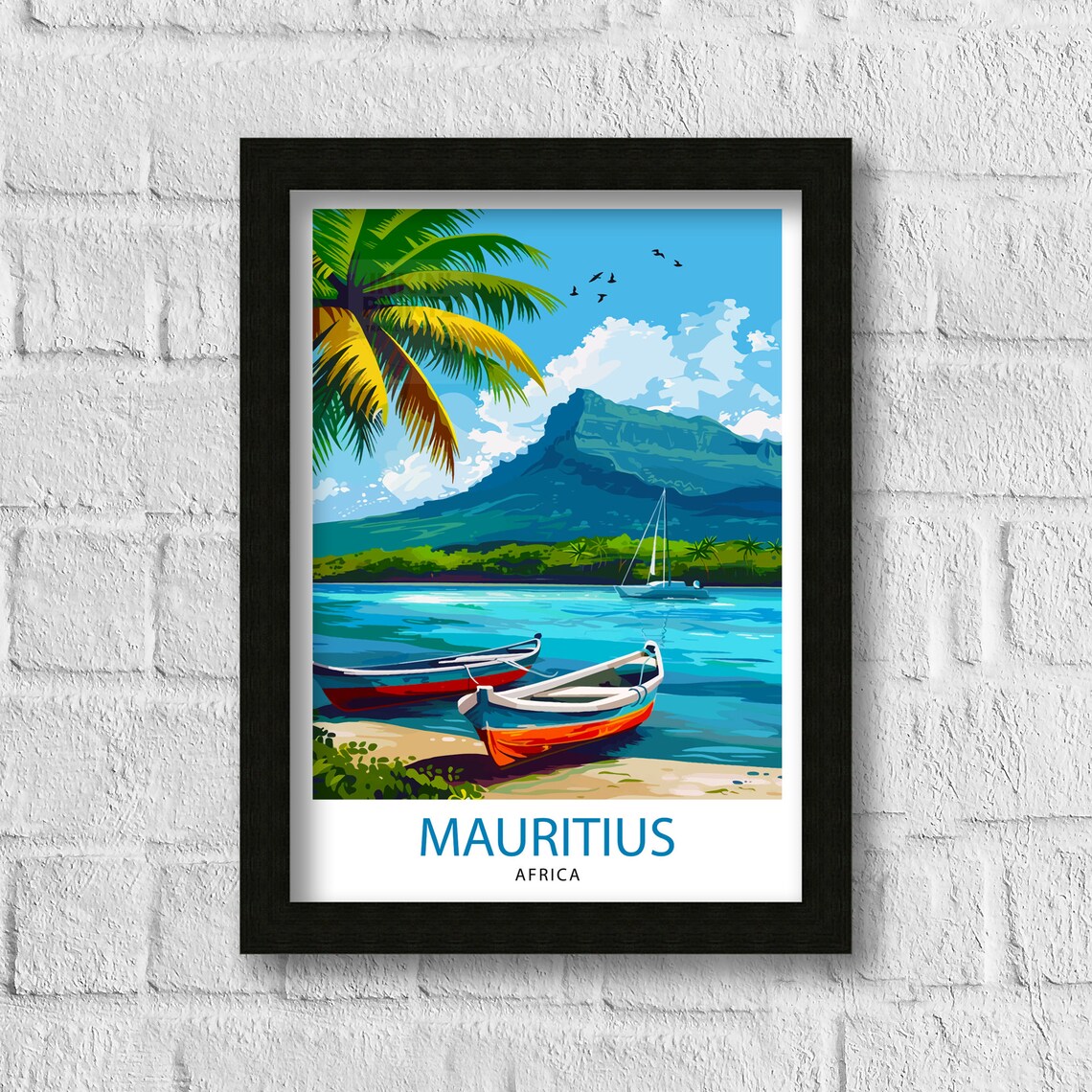 Mauritius Africa Vintage Travel Poster Tropical Beach Sailboat Island - Image 3