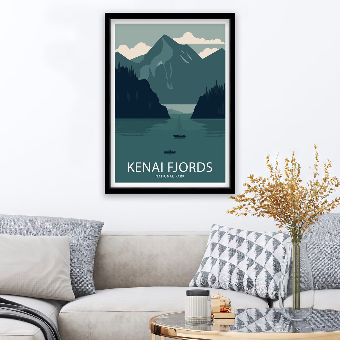 Kenai Fjords National Park Alaska Boats Teal Mountains Poster - Image 2