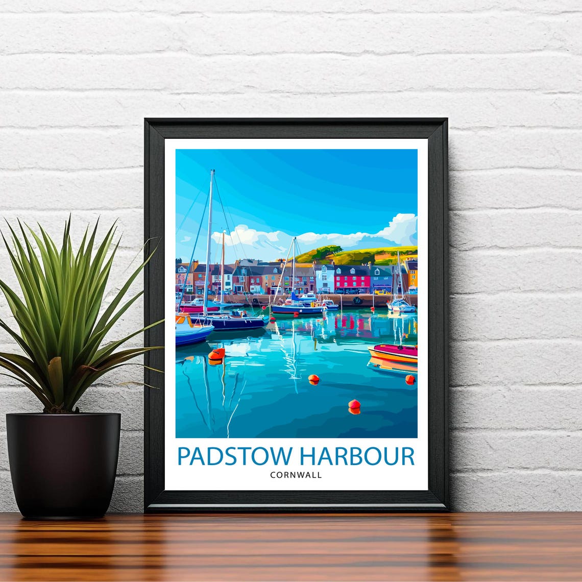 Padstow Harbour Cornwall Sailboats Reflective Water Travel Poster - Image 2